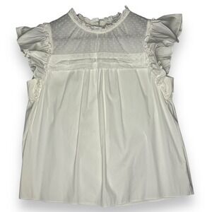 Willa Story M Flutter Ruffle Blouse White Babydoll Prairie Cottagecore‎ Coquette